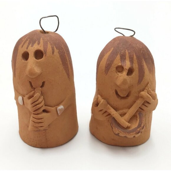 Terracotta Thumb Shaped Music Band Folk Art Ornaments Set of 5 Mariachi Handmade - Picture 4 of 14